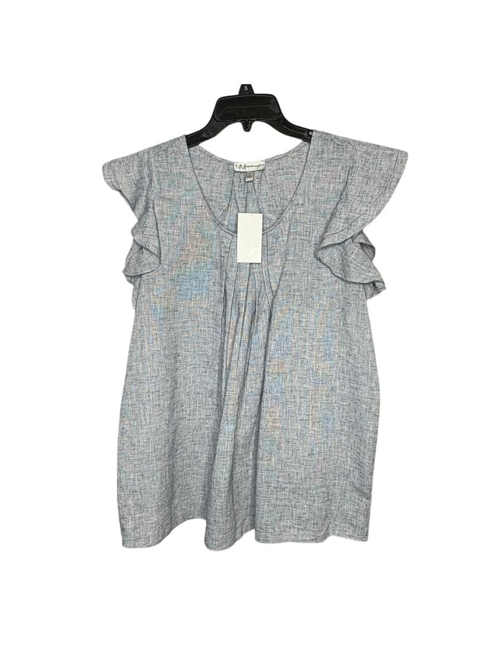 NM Neiman Marcus Gray Double Ruffle Linen Cotton Popover Casual Top New Large
